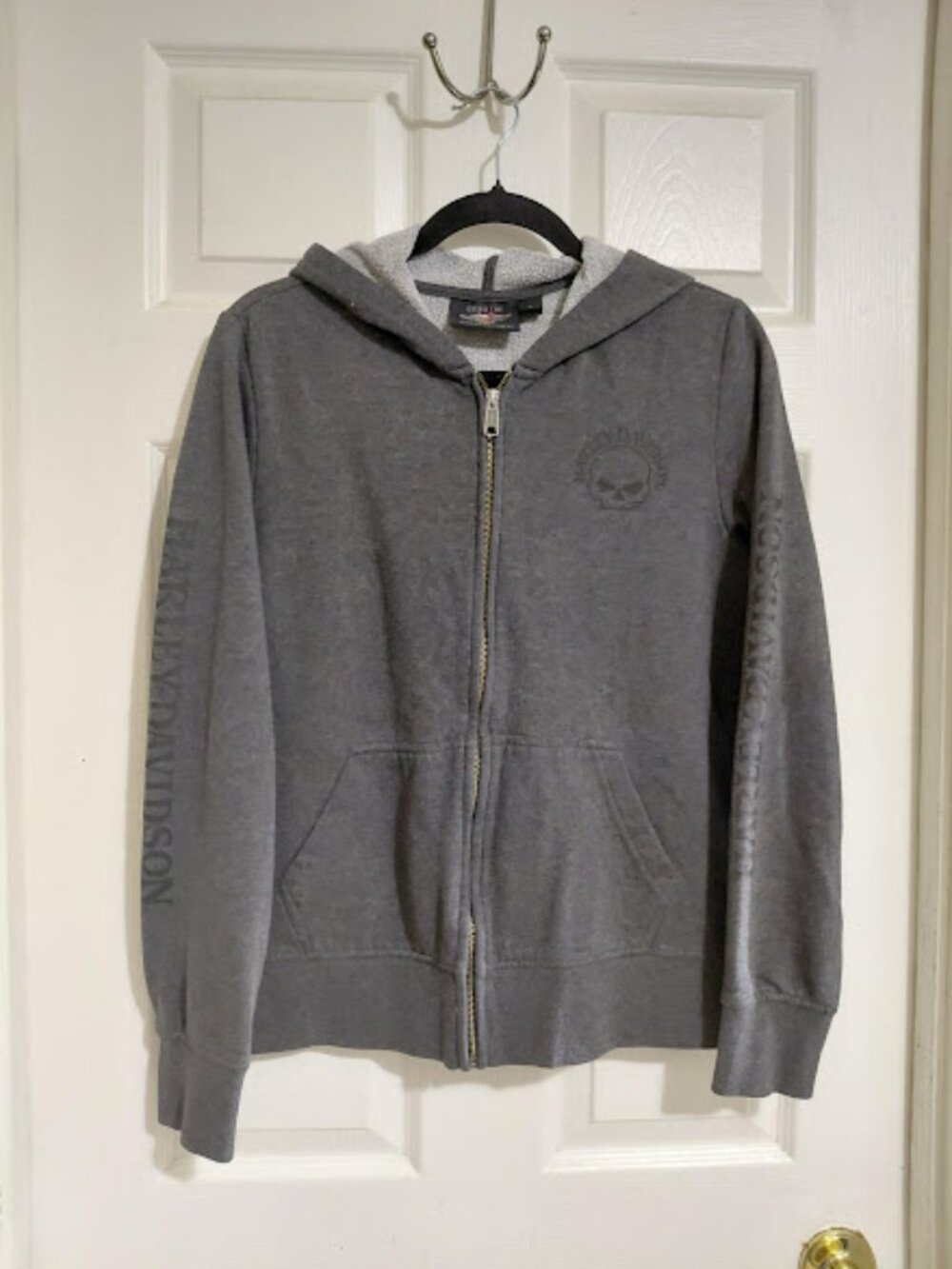 Harley-Davidson Skull Graphic Logo Gray Full Zip Hoodie Size Medium